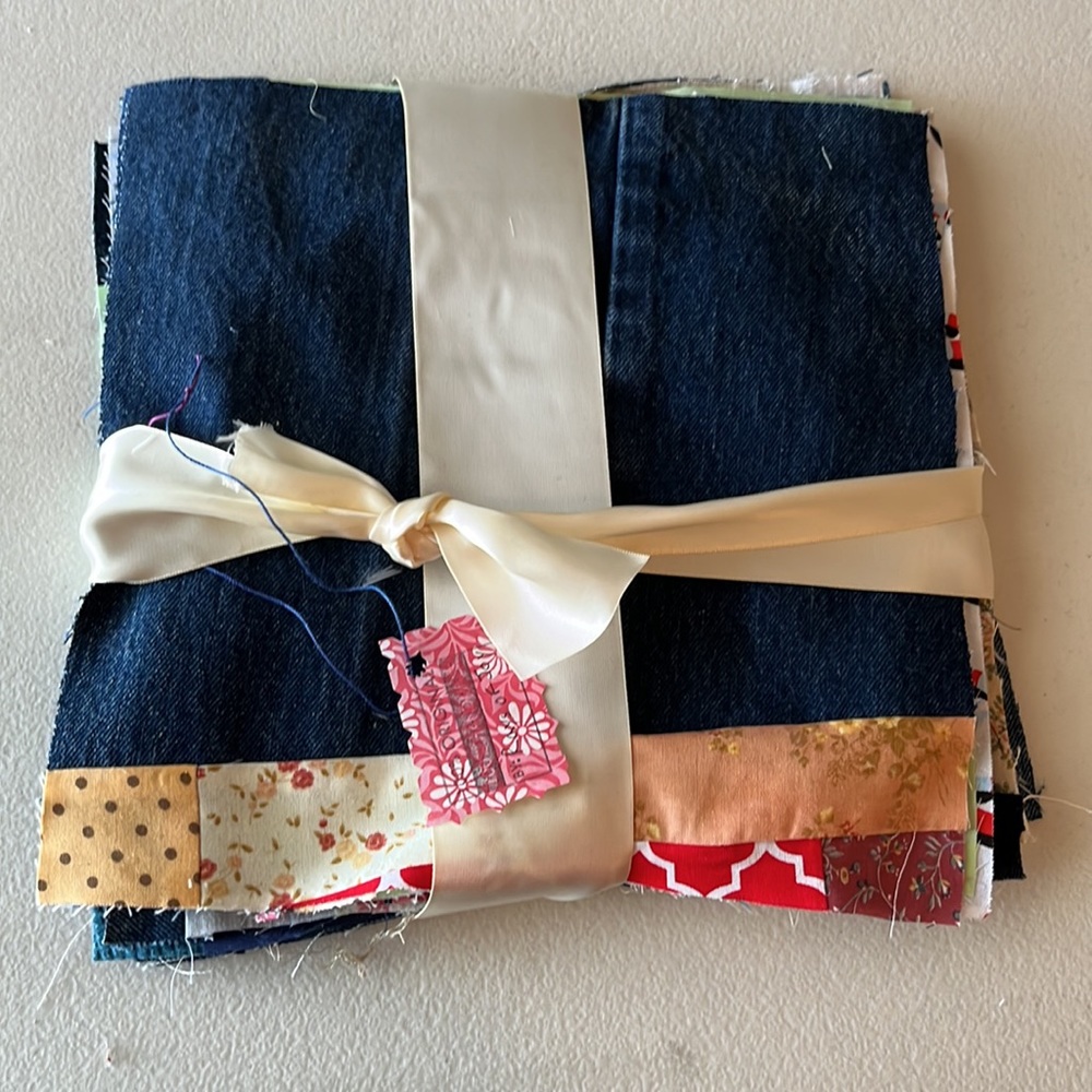 New, Handmade/Hand Cut by Me, Set of Ten, 10 1/4” Scrap Quilt Blocks, Recycling